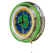 Notre Dame (Shamrock) Double Neon Ring, Logo Clock by Holland Bar Stool Company, ClkND-Shm
