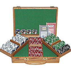 300 11.5G Jackpot Casino Clay Poker Chips w/Genuine Oak Case