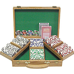 300 11.5g 4 Aces Poker Chip Set w/Genuine Oak Case