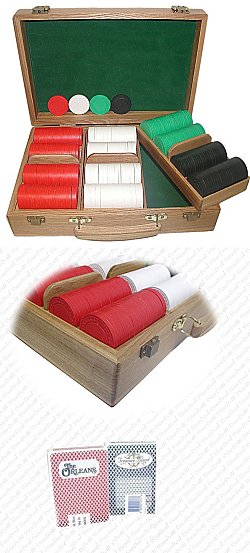 300 Super Diamond Poker Chips w/Oak Case