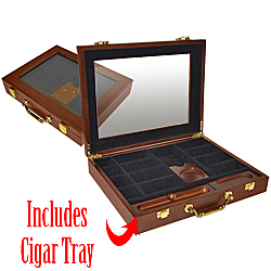 Premium Wood Poker Chip Case With Cigar Tray 240 Capacity