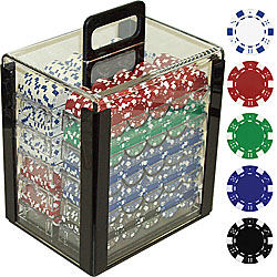 1000 11.5 Gram DICE-STRIPED Poker Chips in Acrylic Carrier