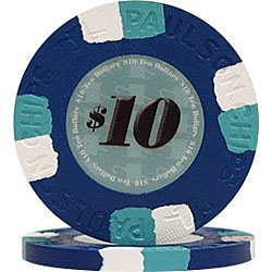$10 BLUE Paulson Tophat & Cane FULL Clay Poker Chip