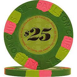 $25 GREEN Paulson Tophat & Cane FULL Clay Poker Chip