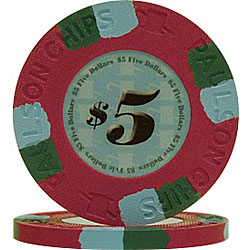 $5 RED Paulson Tophat & Cane FULL Clay Poker Chip