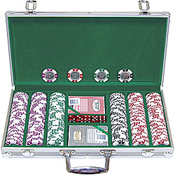 300 12.2 Gram Clay Coin Inlay Poker Chips w/Aluminum Case