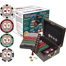 Holdems BestT 500 CLAY-Filled Poker Chip Set w/Mahogany Case