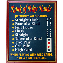 Rank of Hands Classic All Wood Poker Sign